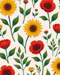 Vibrant Floral Sunflower Poppy Pattern Rug