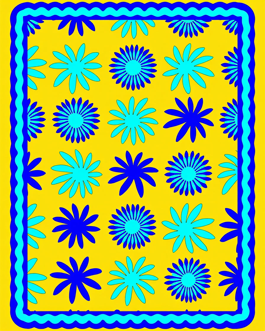Bright Yellow Floral Pattern Rug