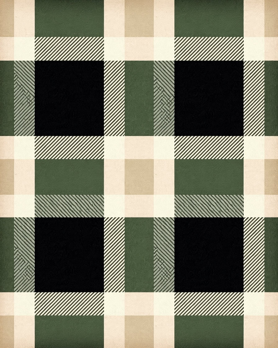 Green Black Plaid Tartan Style Rug