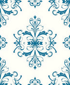 Classic Teal Floral Scrollwork Pattern Rug