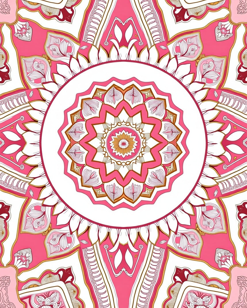 Pink Mandala Patterned Geometric Rug