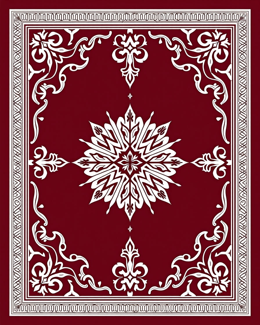Ornate Burgundy White Floral Design Rug