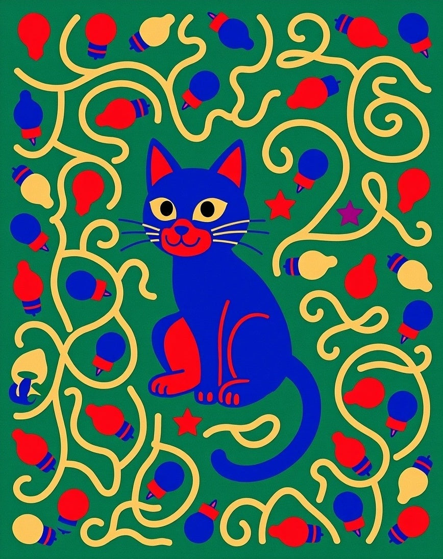 Whimsical Blue Cat Playful Pattern Rug