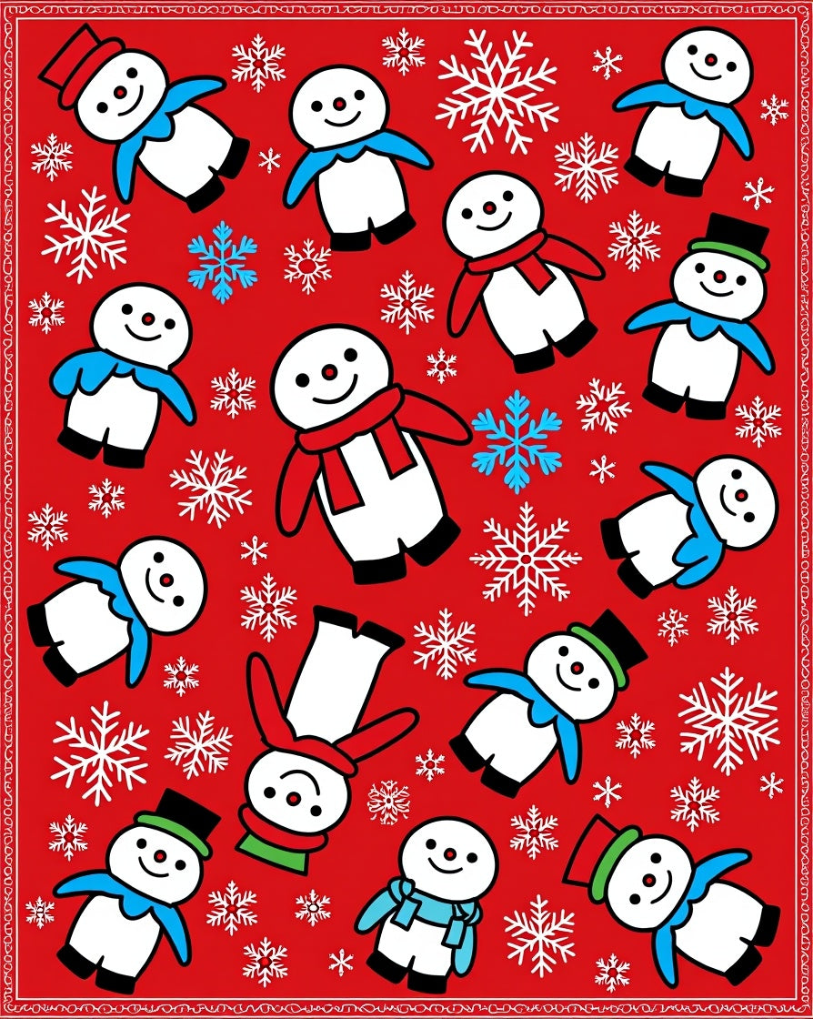Merry Snowman Red Snowflake Party Rug