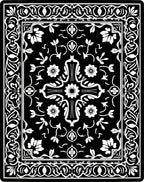 Classic Floral Scrollwork Black White Rug