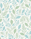 Soft Blue Green Leafy Vine Pattern Rug