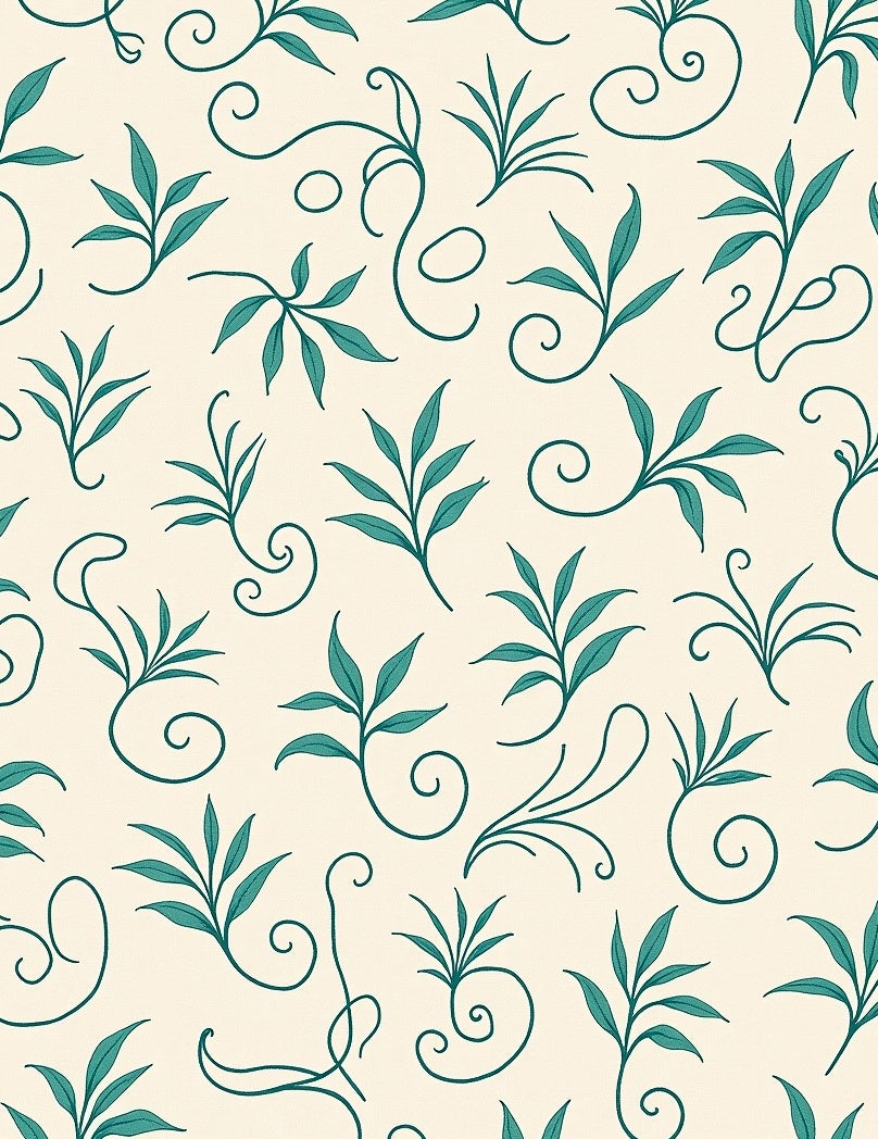 Delicate Teal Leaf Flourish Pattern Rug