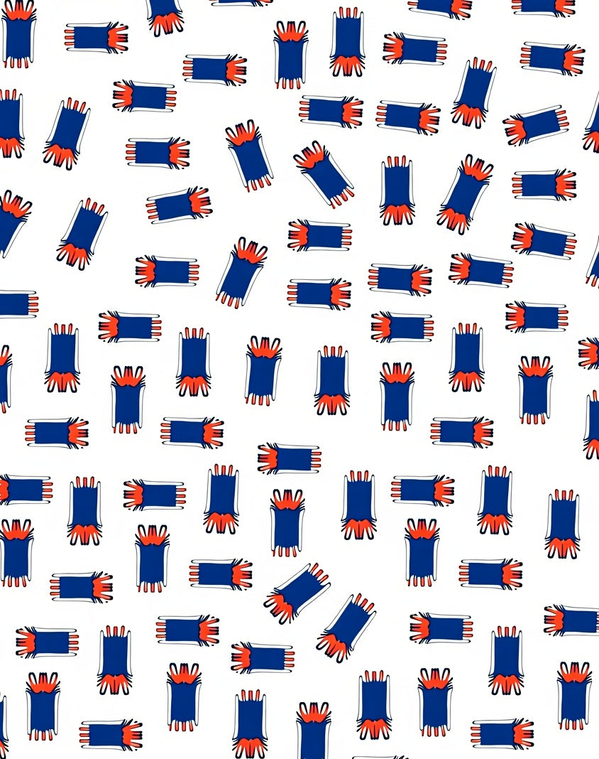 Abstract Blue Orange Fringe Pattern Rug