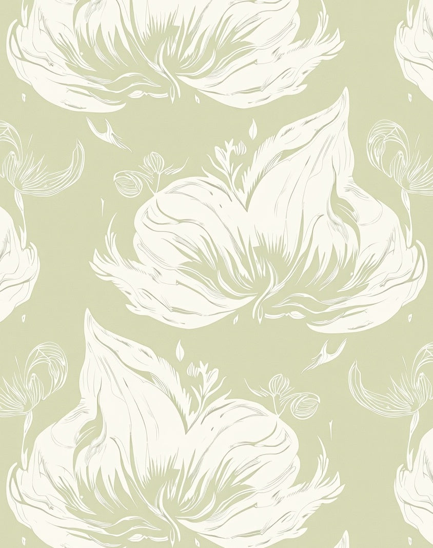Pale Green Floral Impressionist Design Rug