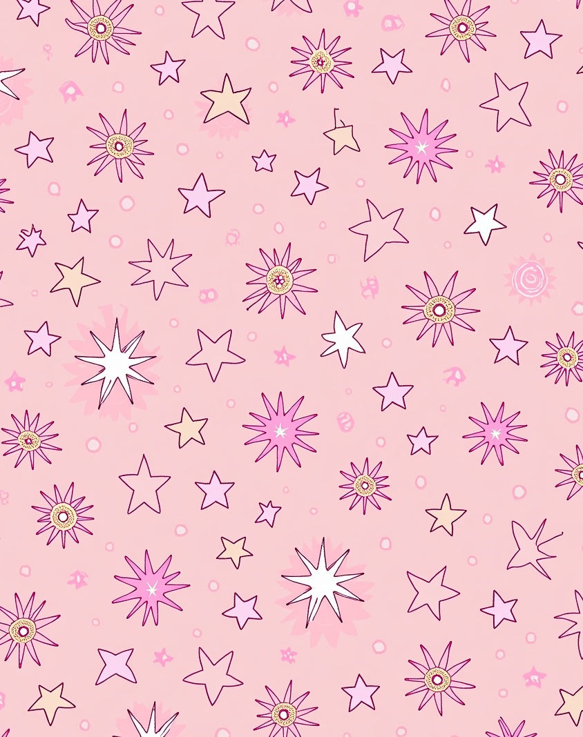 Pink Starburst and Floral Pattern Rug