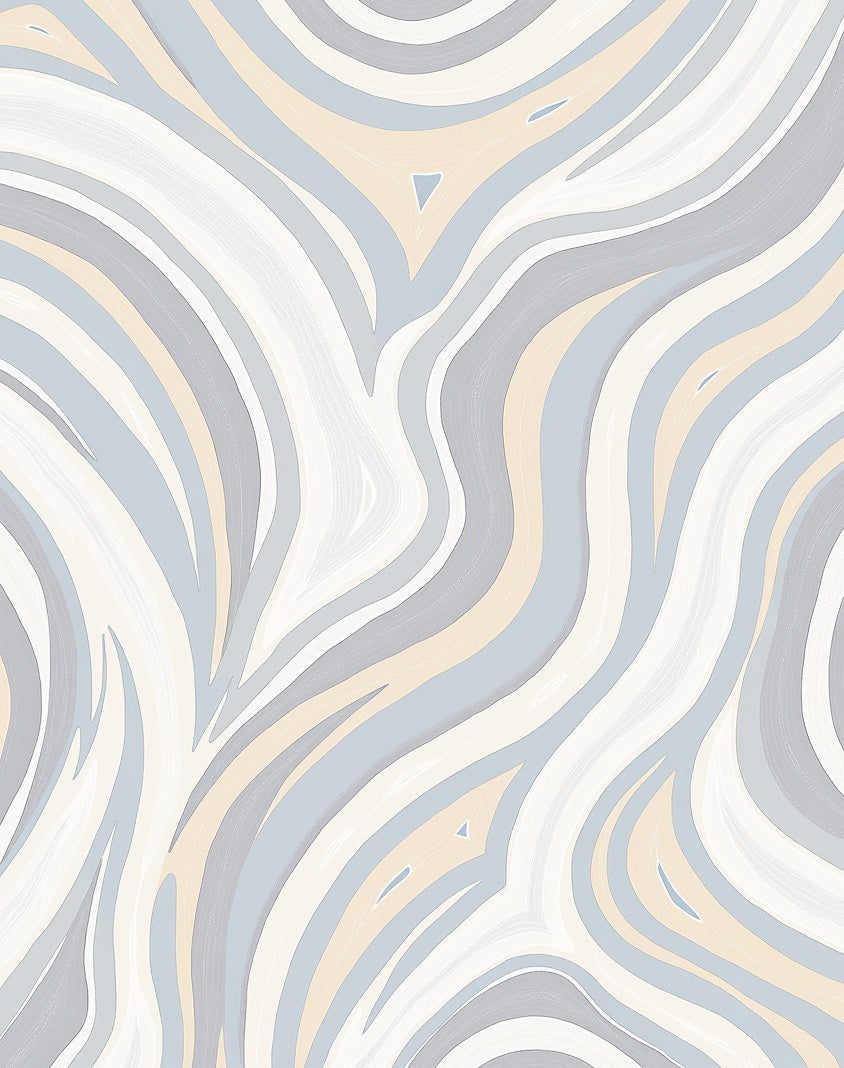 Cool Toned Wavy Line Art Rug