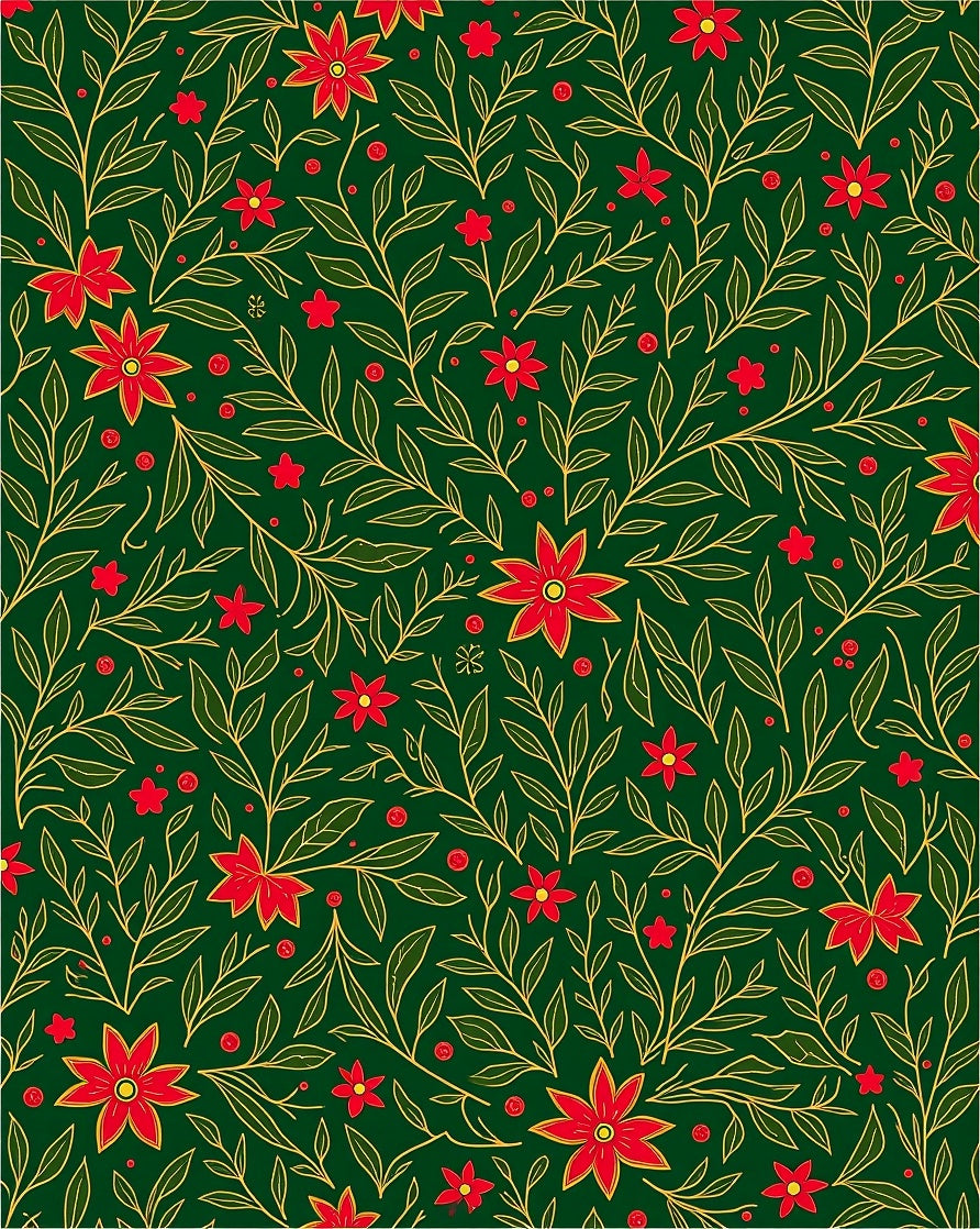 Red Flower Vine Pattern Rug