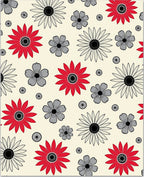 Modern Floral Print Red Gray Rug