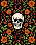 Floral Skull Patterned Dark Rug
