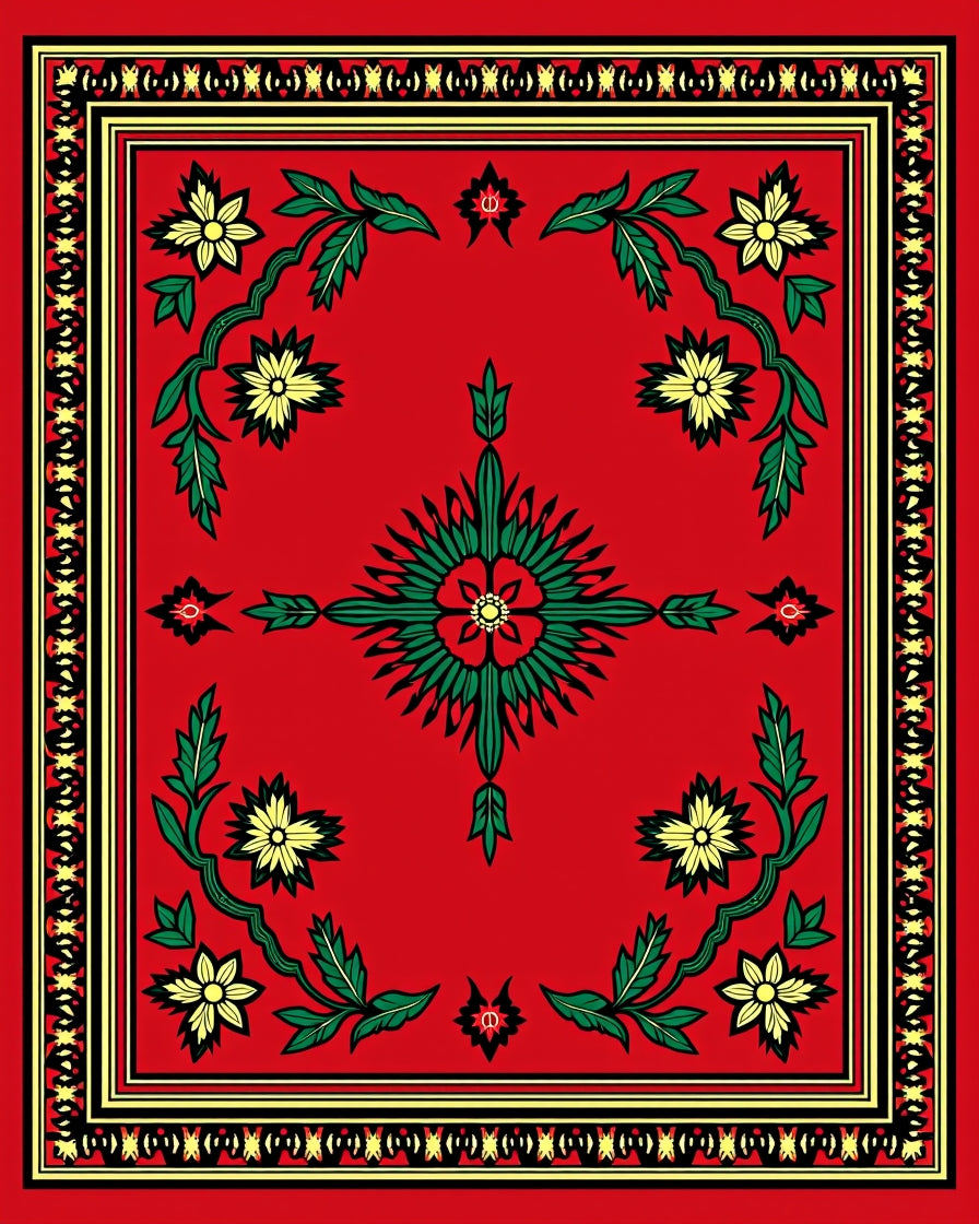 Bold Floral Patterned Red Rug