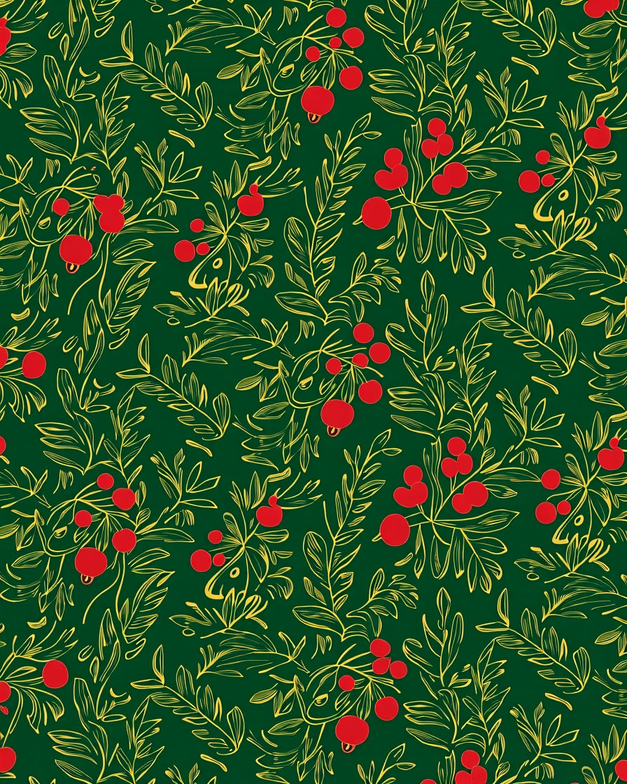 Emerald Green Berry Branch Whimsical Rug