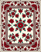 Crimson Floral Mandala Patterned Textile Rug