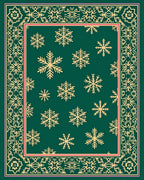 Golden Snowflakes Decorative Emerald Border Rug