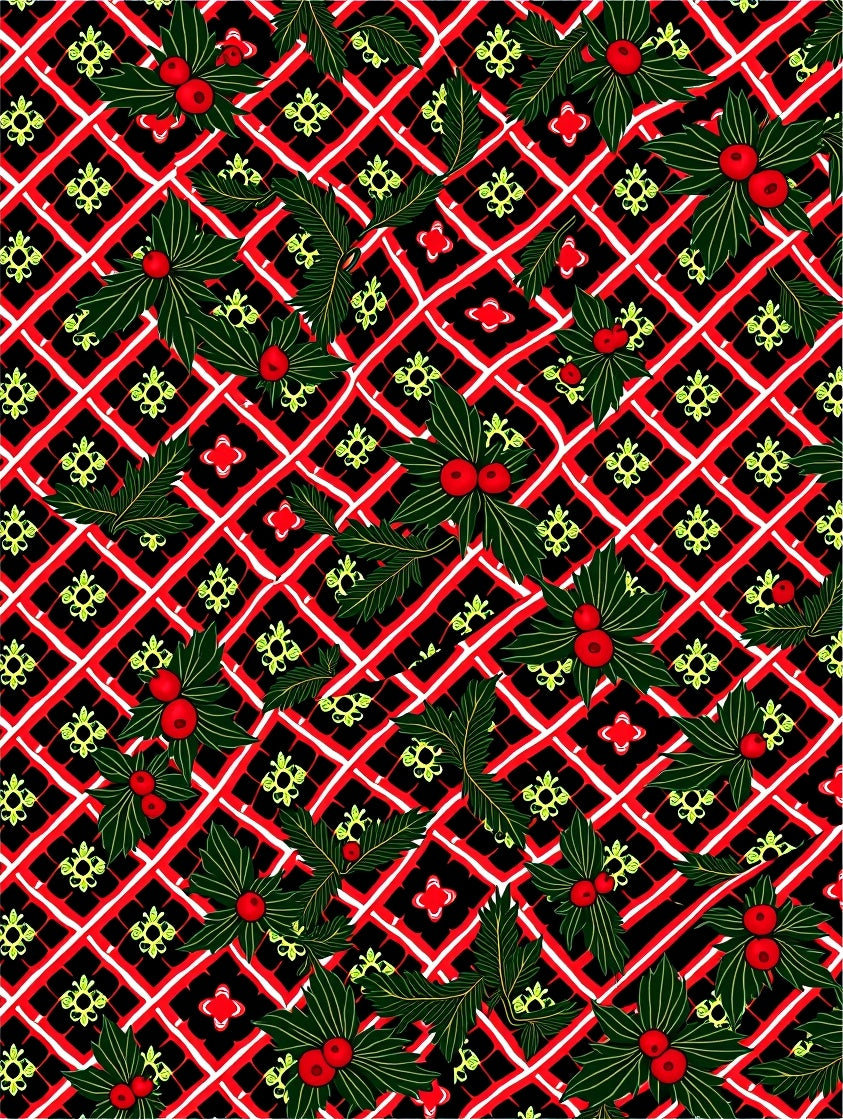 Crimson Holly Berry Lattice Background Rug