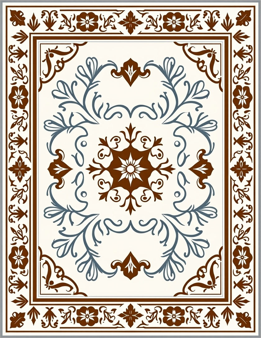 Contempory Floral Scrollwork Design Rug
