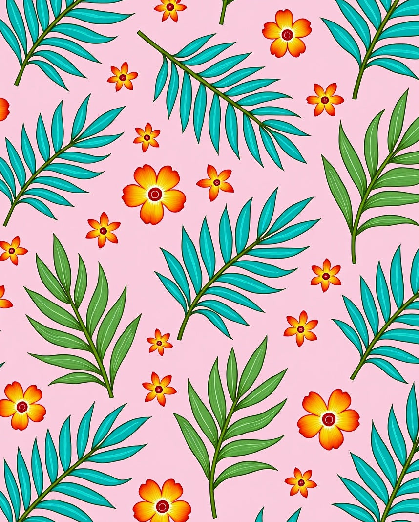 Vibrant Tropical Floral Leaf Pink Rug