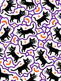 Whimsical Black Cats Purple Outline Rug