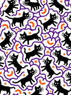 Whimsical Black Cats Purple Outline Rug