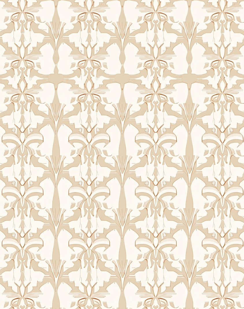 Elegant Tan Floral Art Nouveau Design Rug