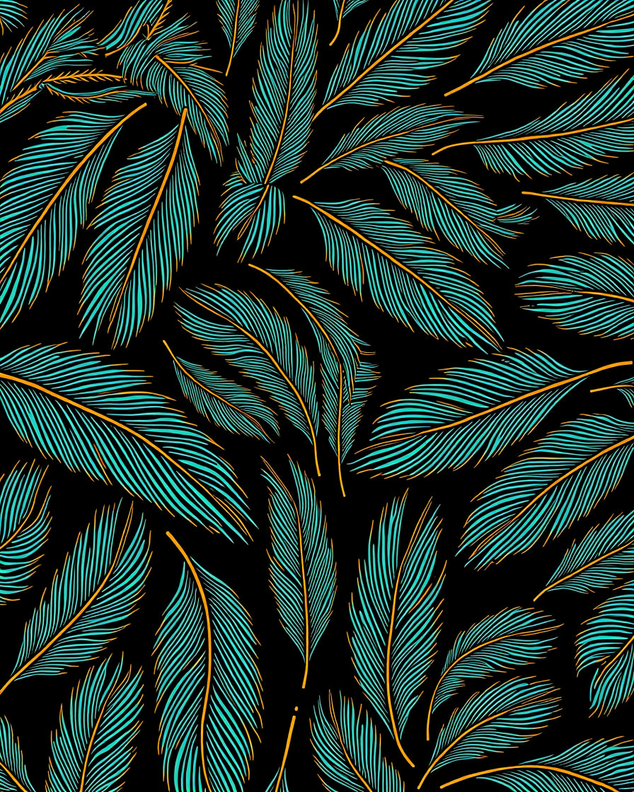 Teal Orange Feather Pattern Design Rug