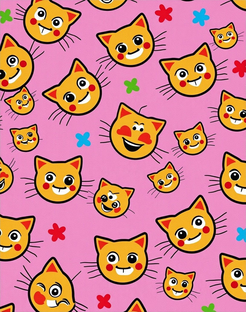 Cute Orange Cat Faces Pattern Rug