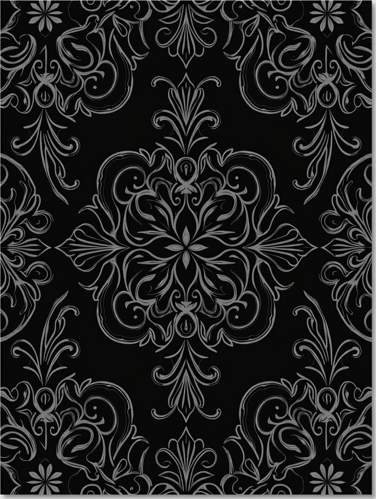 Ornate Gray Floral Damask Pattern Rug