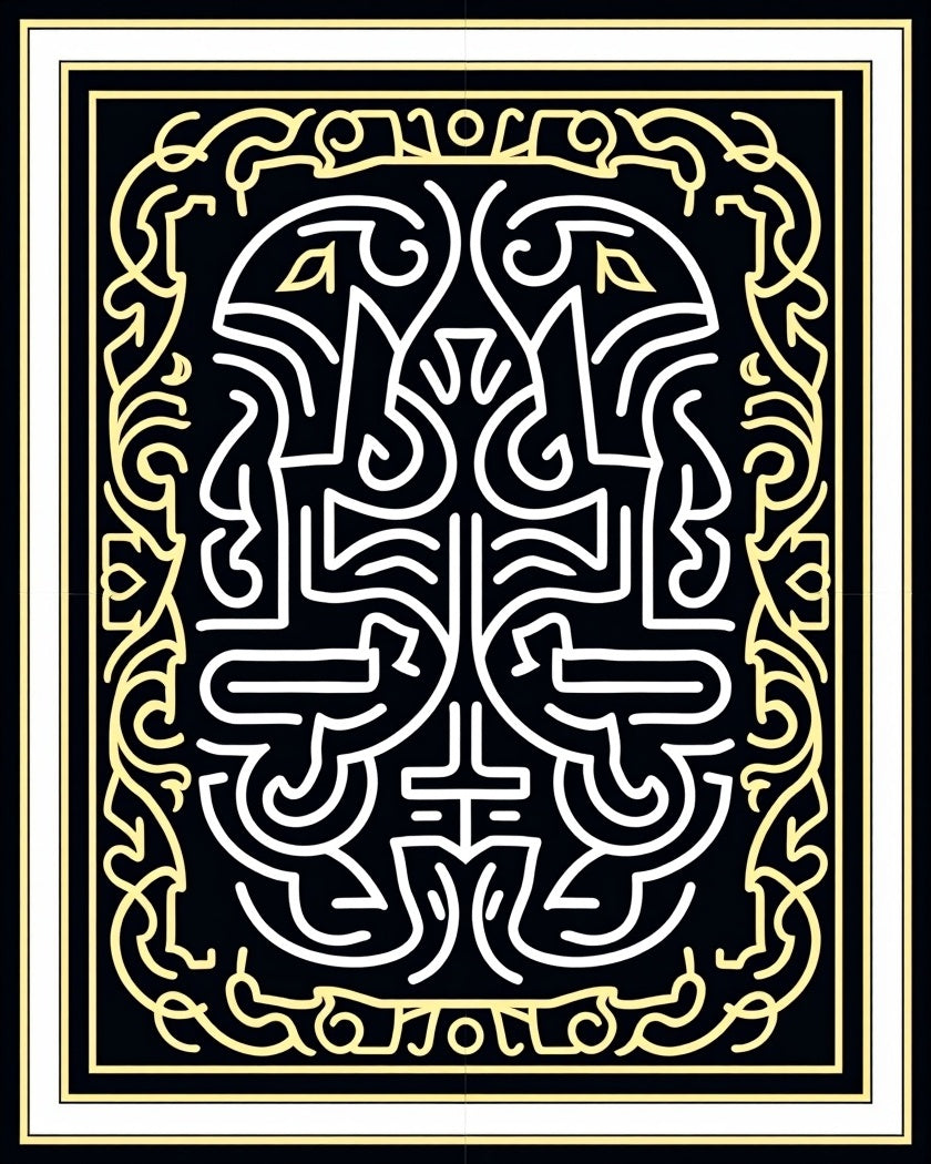 Intricate Black Yellow Abstract Design Rug