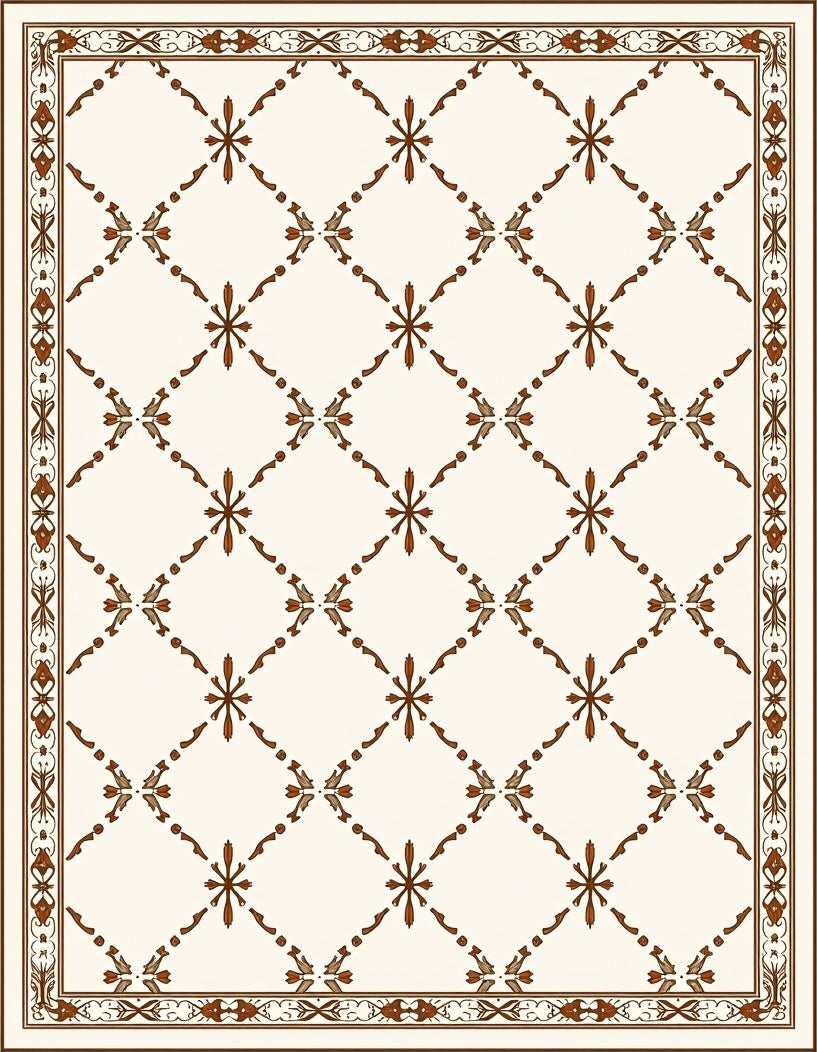 Ornate Cream Lattice Floral Rug