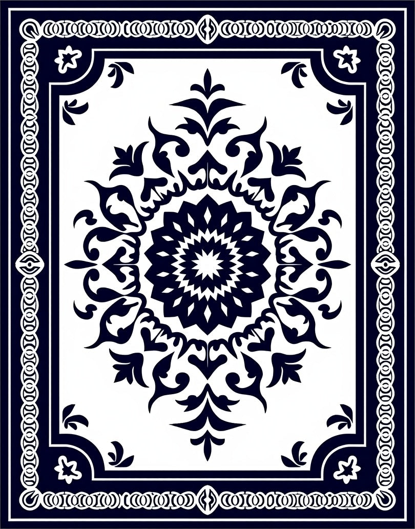Classic Floral Medallion Border Design Rug