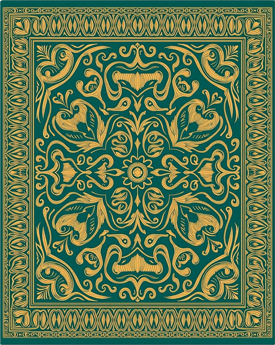 Emerald Gold Ornate Floral Scroll Rug