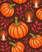 Harvest Pumpkins With Candle Accents Tile Rug