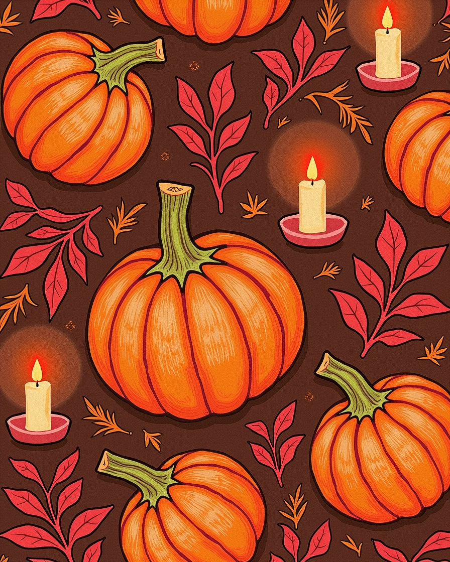 Harvest Pumpkins With Candle Accents Tile Rug