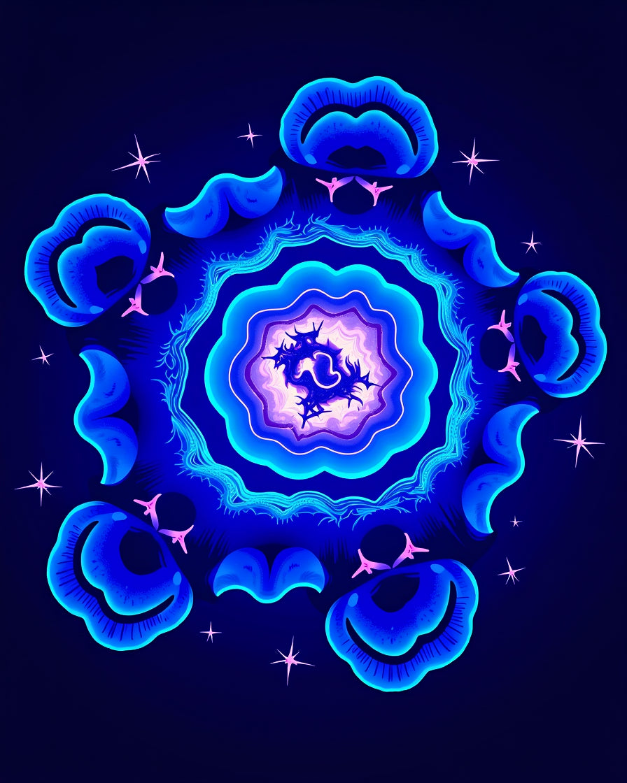 Radiant Blue Cosmic Flower Rug