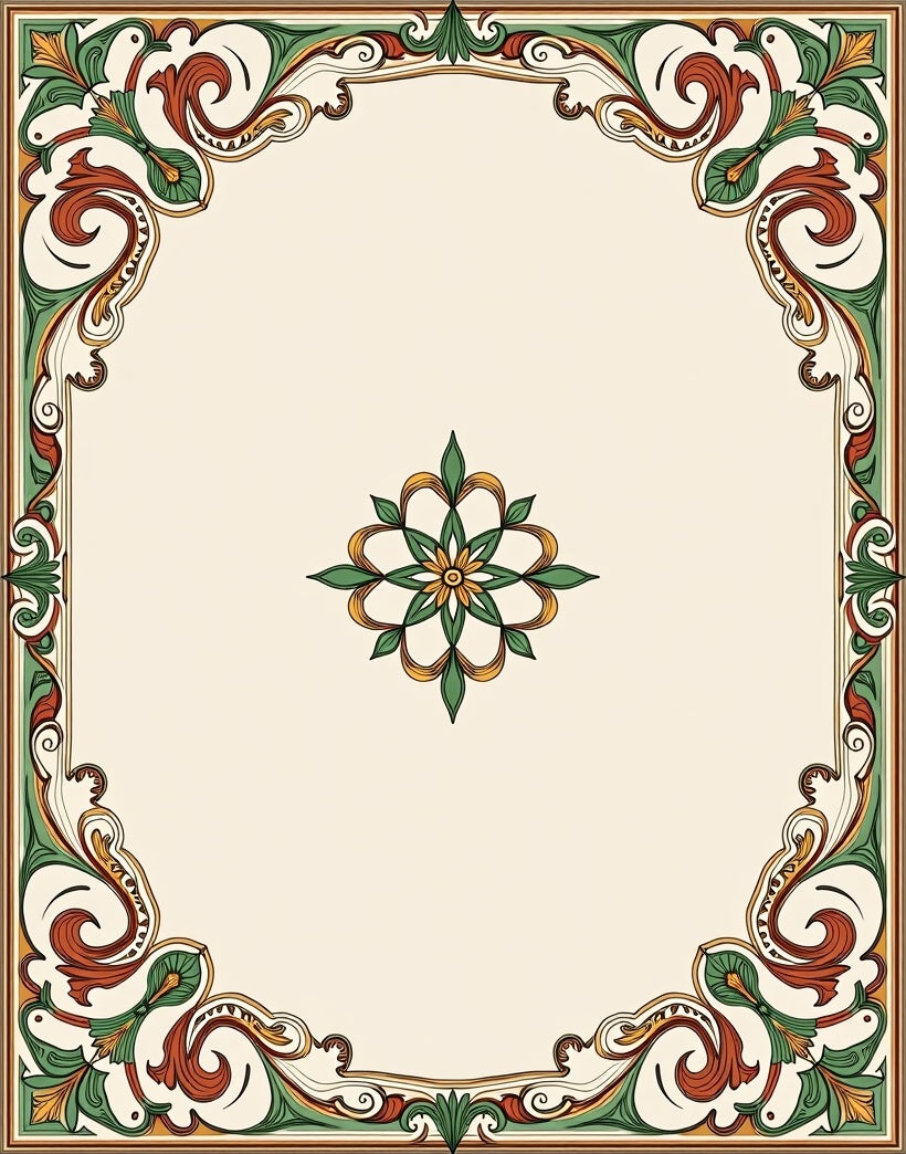 Ornate Floral Scrollwork Border Rug