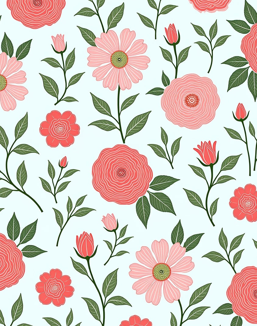 Coral Pink Garden Floral Pattern Rug