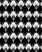 Art Deco Fan Pattern Black and White Rug