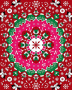 Bright Red Folk Mandala Design Rug