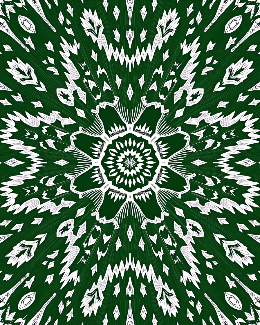 Green White Floral Mandala Rug