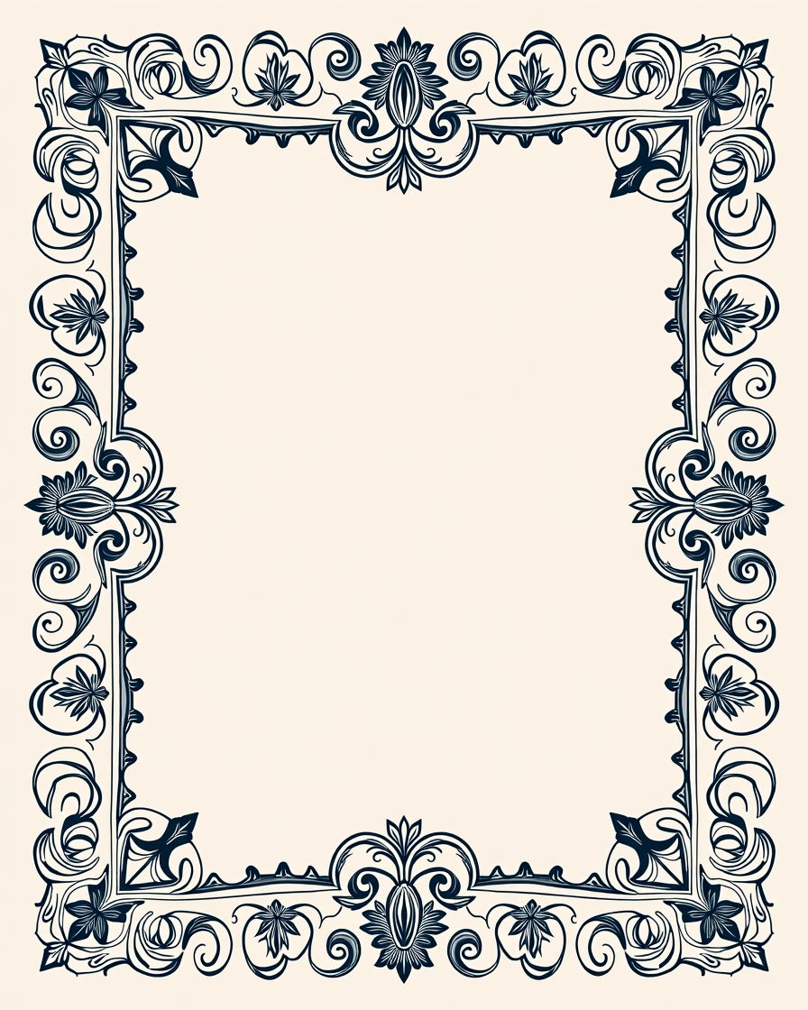 Elegant Floral Scroll Border Design Rug