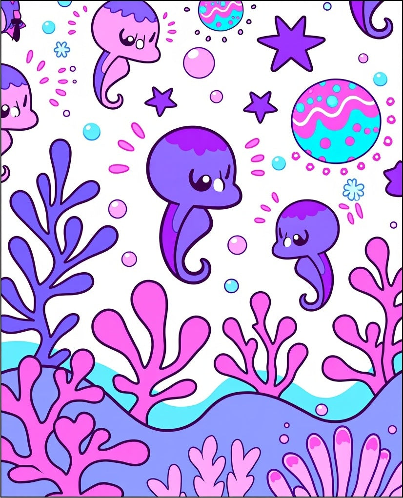 Playful Sea Creatures Coral Pattern Rug