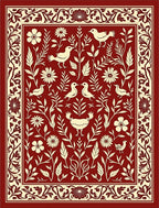 Ornate Birds and Floral Garden Red Rug