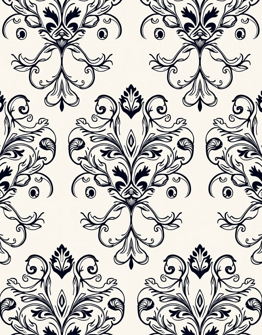 Classic Black Floral Damask Pattern Rug
