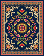 Ornate Floral Medallion Navy Rug