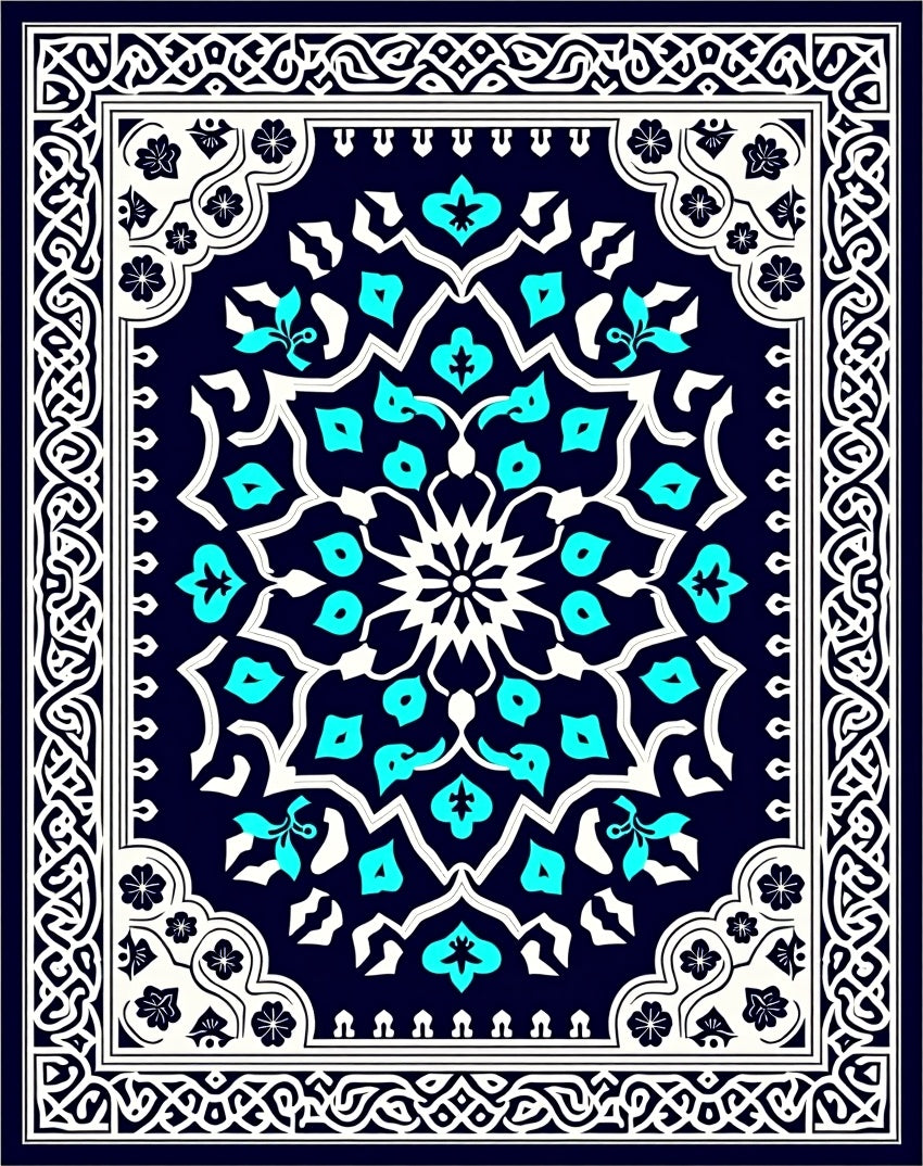 Intricate Turquoise Floral Mandala Pattern Rug