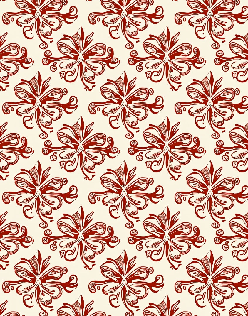 Ornate Floral Swirl Red Pattern Rug
